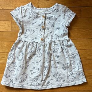 Little Planet by Carter’s Girls 2T Gray Bunny Rabbit Print Short-Sleeve Dress